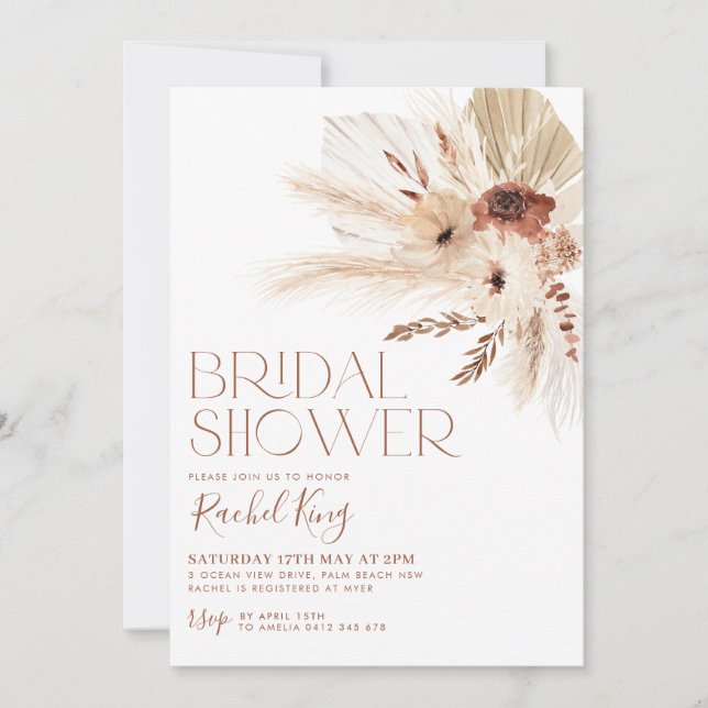 Invitation Boho Terracotta Floral Bridal Douche (Devant)