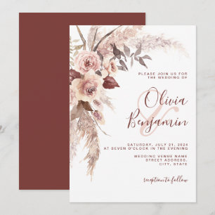 Invitation Boho Terracotta Floral Champagne Neutral Mariage