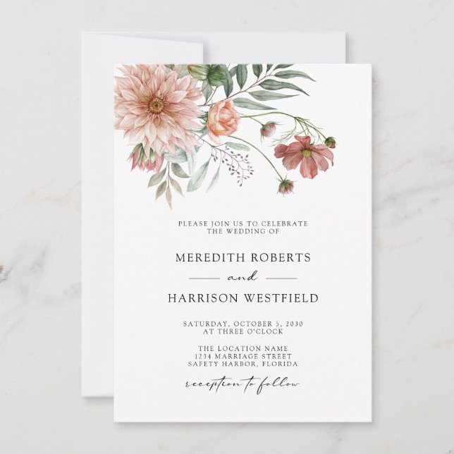 Invitation Boho Terracotta Floral Mariage de automne (Devant)