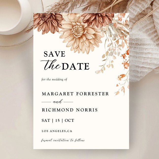 Invitation Boho Terracotta Floral Mariage Enregistrer la date (Créateur téléchargé)