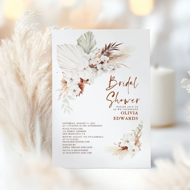 Invitation Boho Terracotta Floral Pampas Fête des mariées en  (Boho Bridal Shower Invitations)