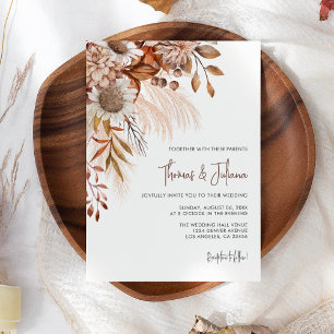 Invitation Boho Terracotta Floral Pampas Mariage