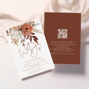 Invitation Boho Terracotta Florals Nous faisons QR Code Maria