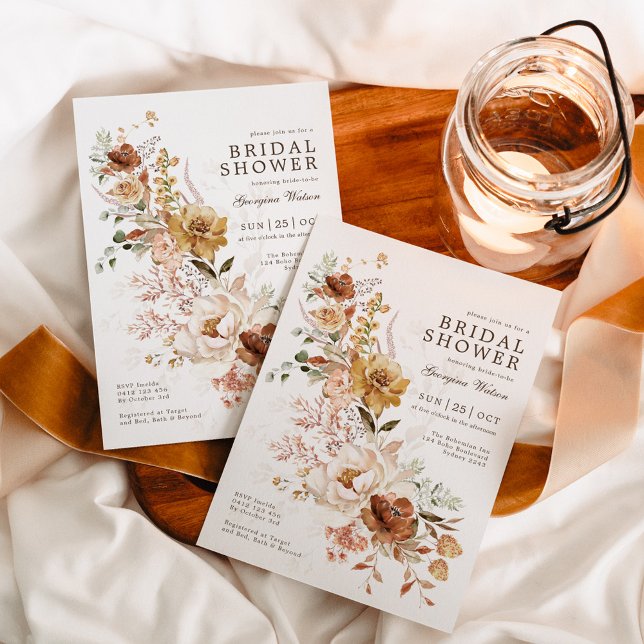 Invitation Boho Terracotta Jardin Jaune Fête des mariées Flor (Créateur téléchargé)