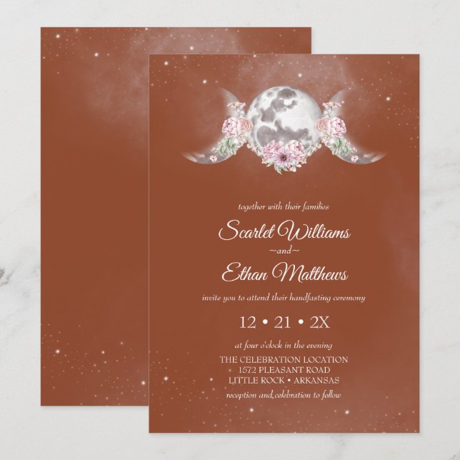 Invitation Boho Terracotta Lune Mystique Phases de jeûne (Devant / Derrière)