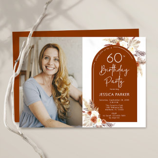 Invitation Boho Terracotta Photo 60e anniversaire