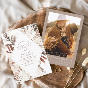 Invitation Boho Terracotta Photo Pampas Grass Mariage