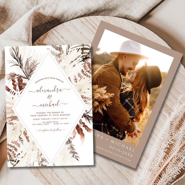Invitation Boho Terracotta Photo Pampas Grass Mariage (Créateur téléchargé)