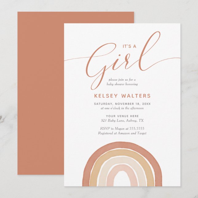Invitation Boho Terracotta Rainbow C'est un Baby shower de fi (Devant / Derrière)