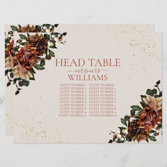 Invitation Boho Terracotta Verdure Floral Head Table assise (Devant / Derrière)