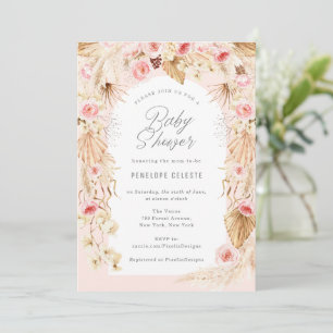 Invitation Boho thème bébé fille douche avec arc rose floral