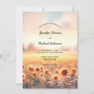 Invitation Boho Tournesol Aquarelle Rustique Mariage Champêtr