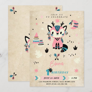 Invitation Boho Tribal Boho Animaux sauvages Un 1er anniversa
