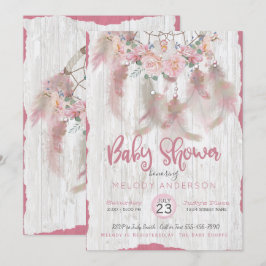 Invitation BOHO Tribal Floral Dream Catcher Baby shower rose