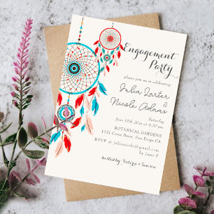 Invitation Boho Tribal plume Dreamcatcher Fête de fiançailles