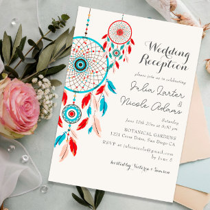 Invitation Boho Tribal plumes Dreamcatcher Réception de maria