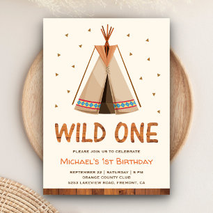Invitation Boho Tribal Teepee Garçons Wild One Premier Annive