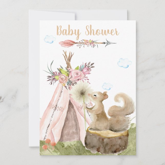 Invitation *~* Boho Tribal Teepee Squirrel Woodland Forest (Devant)