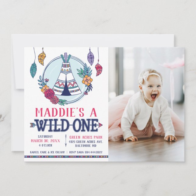 Invitation Boho Tribal Wild One Photo Premier anniversaire (Devant)
