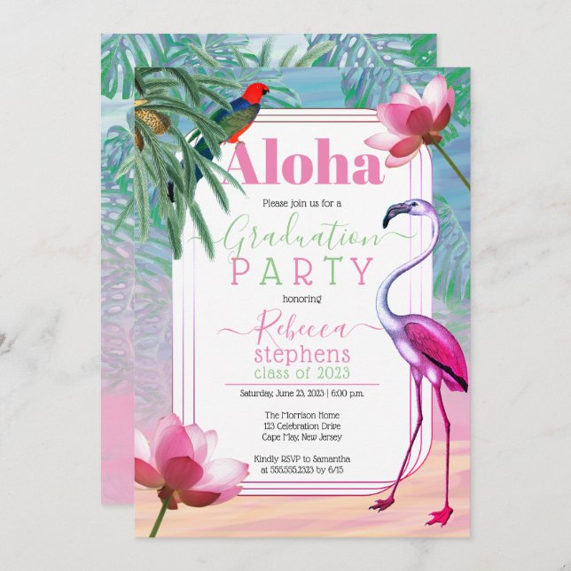 Invitation Boho Tropical Beach Watercolor Party (Devant / Derrière)
