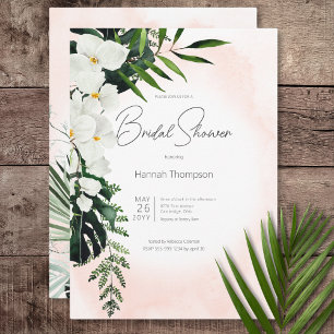 Invitation Boho Tropical Blush Peach Watercolor Fête des mari