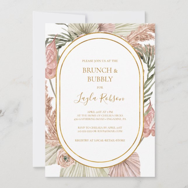 Invitation Boho Tropical Botanical | Brunch et douche à bulle (Devant)