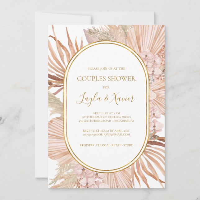 Invitation Boho Tropical Botanical | Douche Couples (Devant)