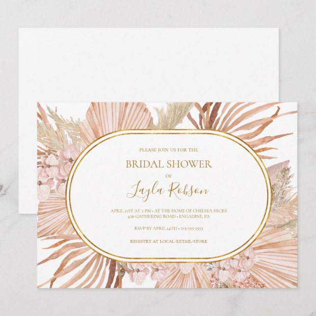 Invitation Boho Tropical Botanical | Fête des mariées horizon (Devant / Derrière)