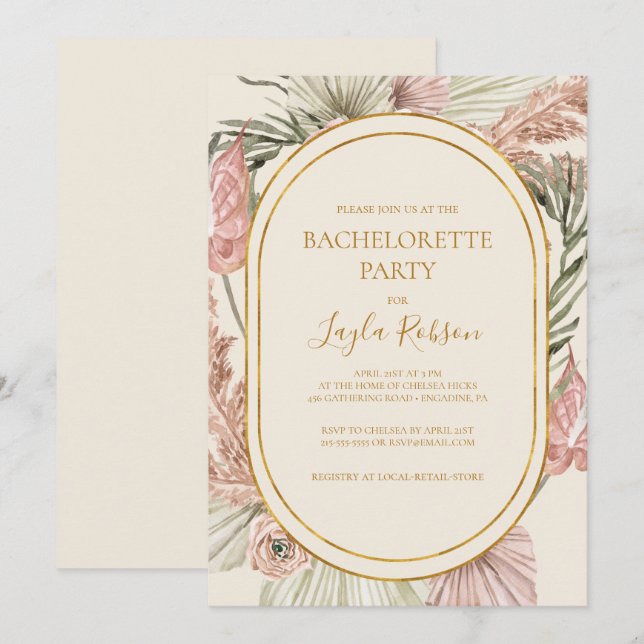 Invitation Boho Tropical Botanical | Ivory Bachelorette Party (Devant / Derrière)
