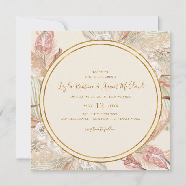 Invitation Boho Tropical Botanical | Mariage Carré ivoire (Devant)