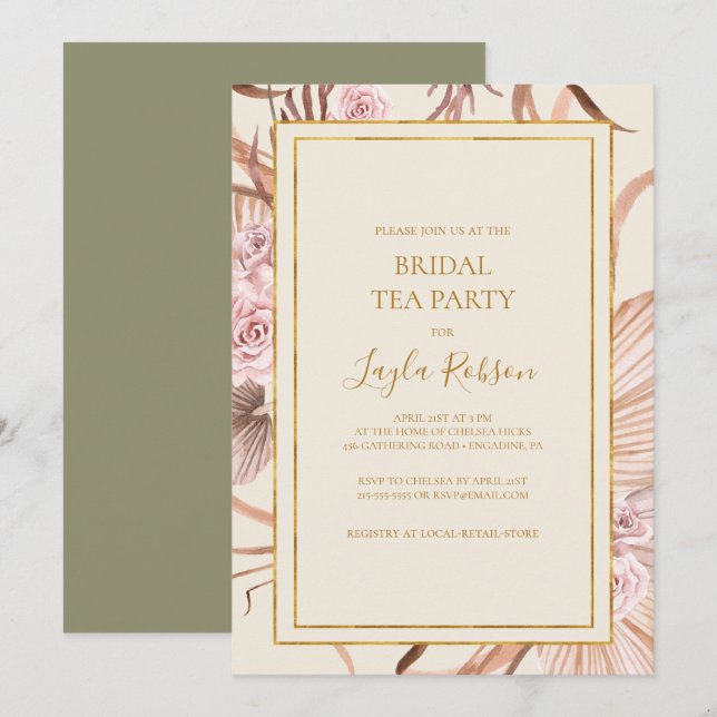 Invitation Boho Tropical Botanical | Soirée de thé pour les f (Devant / Derrière)