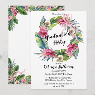 Invitation Boho Tropical Feuilles   Floral Graduation Party