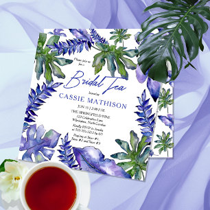 Invitation Boho Tropical Feuilles pourpre   Thé nuptial vert