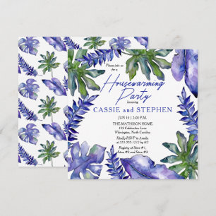 Invitation Boho Tropical Feuilles Purple Houseécher Party