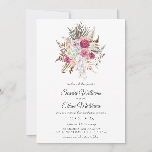 Invitation Boho Tropical Floral Aquarelle Fleur à la main (Devant)