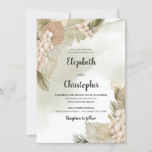 Invitation Boho Tropical séché Palm Feuille Rose Orchid blanc