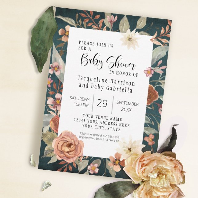 Invitation BOHO Turquoise Automne Automne Floral Girl Baby sh (Créateur téléchargé)