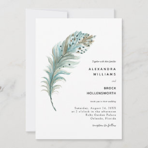 Invitation Boho Turquoise bleu plume Mariage minimal