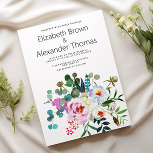 Invitation Boho turquoise rose blanc mariage