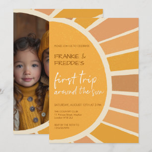 Invitation Boho Twins Premier voyage autour du soleil Photo 1