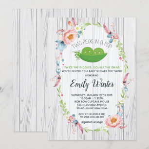 Invitation Boho Two Peas dans le Baby shower des jumeaux Pod