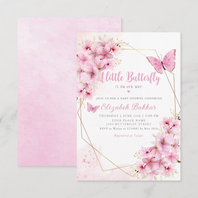 Invitation Boho Un petit papillon est en chemin Baby shower (Devant / Derrière)