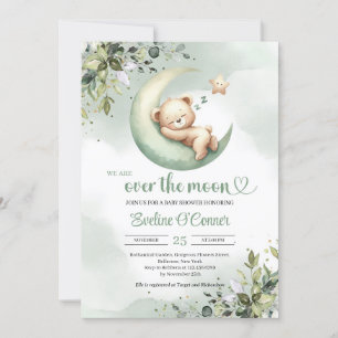 Invitation Boho verdure au-dessus de la lune en peluche bébé