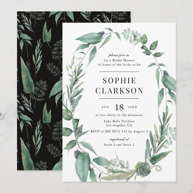 Invitation Boho Verdure et succulents Fête des mariées de cou (Devant / Derrière)
