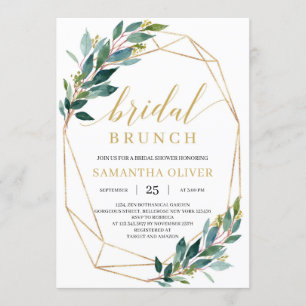 Invitation Boho verdure eucalyptus cadre or brunch nuptial