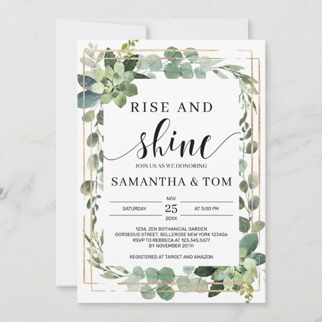 Invitation Boho verdure feuillage succulent se lève et brille (Devant)