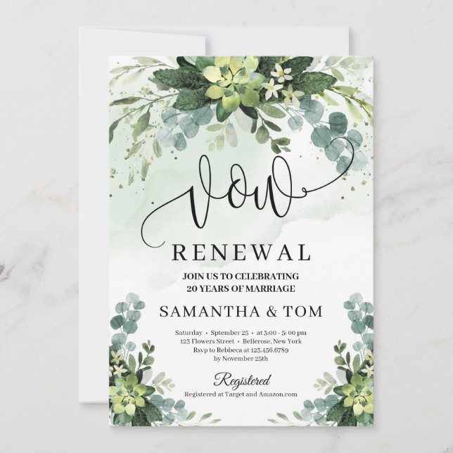 Invitation Boho verdure succulent feuillage floral vow renouv (Devant)