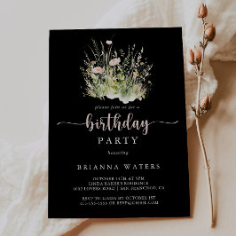 Invitation Boho vert Fleur sauvage Noir fête d'anniversaire