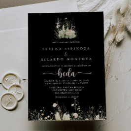Invitation Boho vert Fleur sauvage noir Mariage espagnol