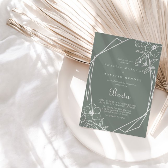 Invitation Boho vert géométrique Boda Mariage (Créateur téléchargé)
